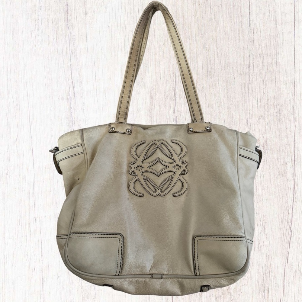 LOEWE Leather Anagram Vintage RARE 60s 70s Hobo Calf Skin Purse Bag Handbag OS